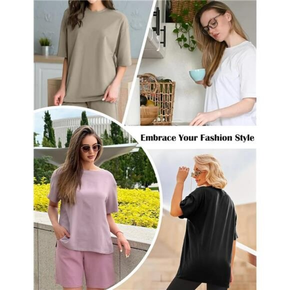 Oversized T Shirt for Women Plus Size Loose Fit Baggy Crew Neck Workout Top - Picture 6 of 7